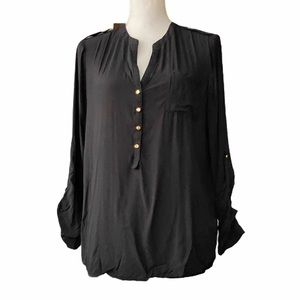 Apt. 9 Black Roll Tab Sleeve Blouse Gold B…